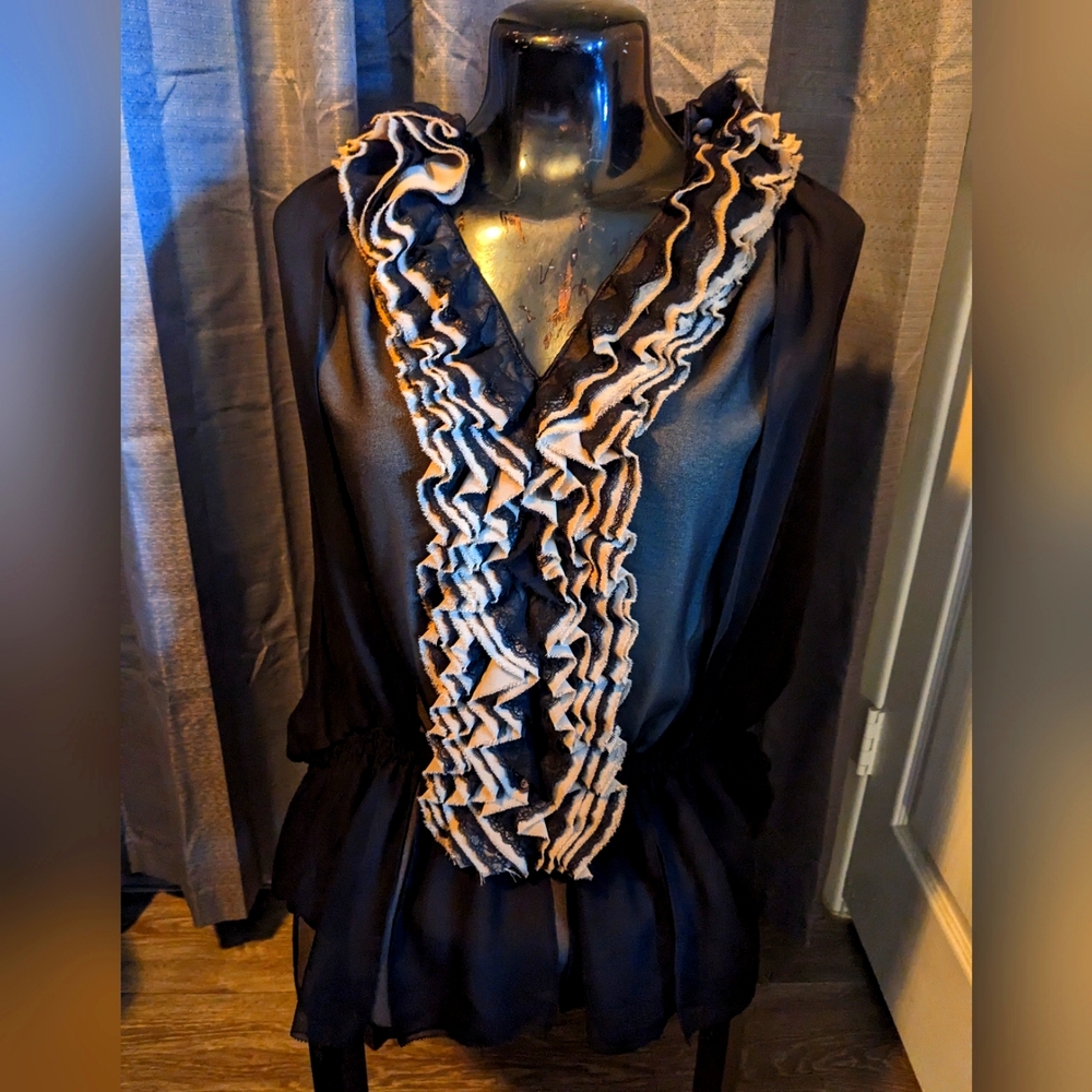 Elegant Black Blouse with Ruffle Detail